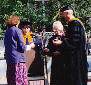 1993 ceremony on the UAF campus to confer an honorary degree of Doctor of Laws upon Dorothy Loftus. Her daughter Ann accepted the award for her. Photo: UAF Alumni Association