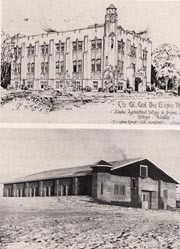 The original plans for the building contrasted with the first floor as actually constructed in 1934. Photo: UAF Archives, Bunnell Collection