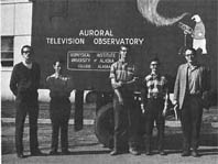 Russ Beach, Steve Domonkos, Larry Sweet, Tom Hallinan and Neil Davis stand by the trailer used to carry equipment to Wallops Island. Photo: Geophysical Institute