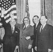 From left, Ernest Gruening, Bob Bartlett, Mike Stepovich and Waino Hendrickson celebrate after President Eisenhower signed the Statehood Proclamation on January 3, 1959.