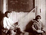 School children in Wales, circa 1910. The boy on the left is a member of the Nagozruk family. Photo: Susan Bernardi Collection, Anchorage Museum of History and Art