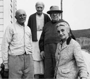 Photograph of four pioneers in Big Delta. Robert and Jessie are the couple on the right. Photo: UAF Rasmuson Library, Historical Photograph Collection