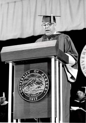 Robert McFarland accepting his honorary degree in 1977. Photo: BOR file 