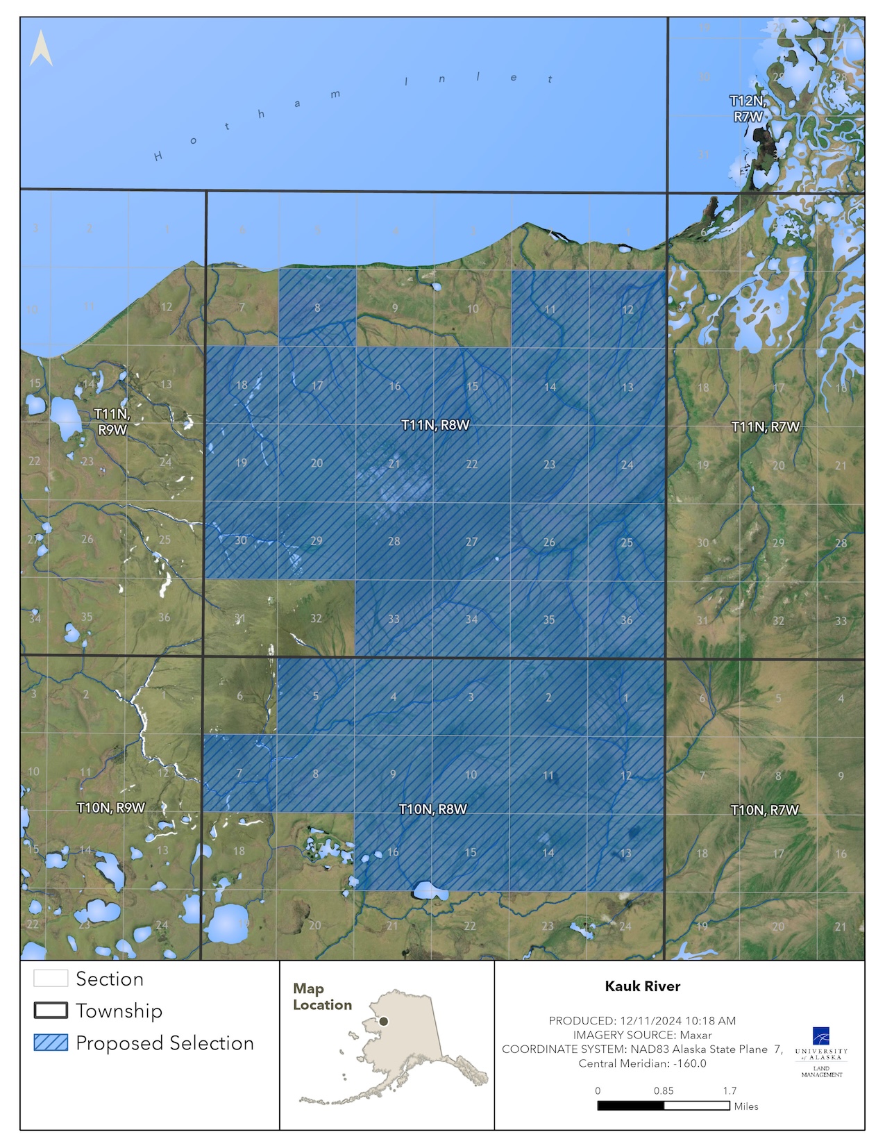 Map depicting the proposed selection of approximately 25,441 acres of the lands on Kauk River Map depicting the proposed selection of approximately 25,441 acres of the lands on Kauk River