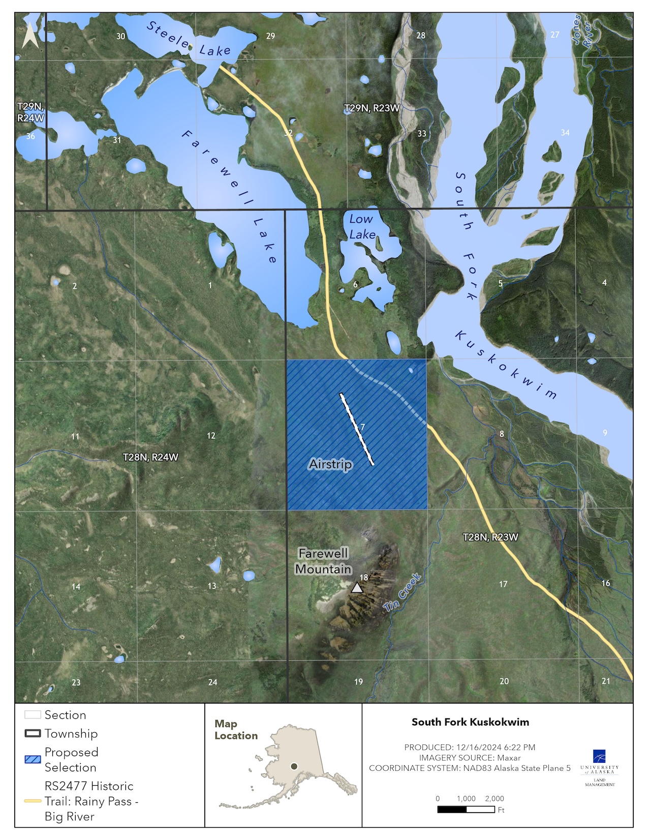Map depicting the proposed selection of 598.69 acres of the lands near South Fork Kuskokwim Map depicting the proposed selection of approximately 598.69 acres of the lands near South Fork Kuskokwim