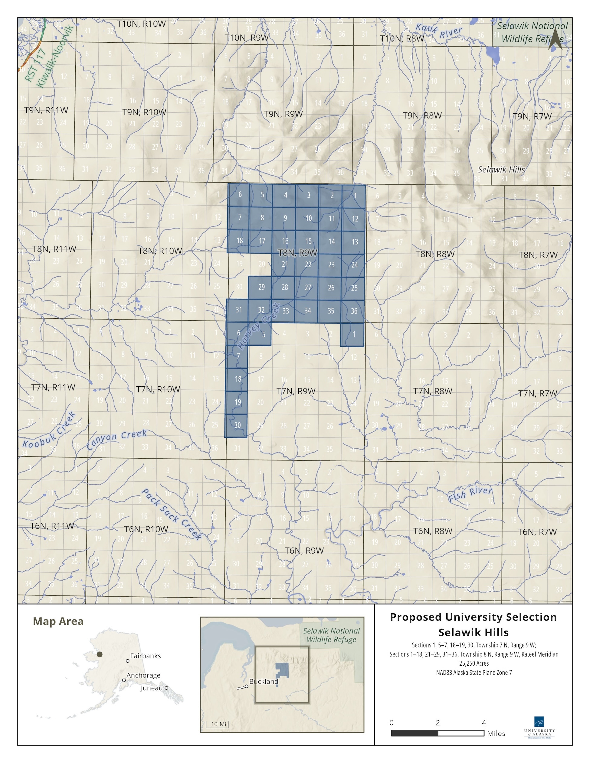 Map depicting the proposed selection near Selawik Hills Map depicting the proposed selection of approximately 25,250 acres of the lands near Selawik Hills
