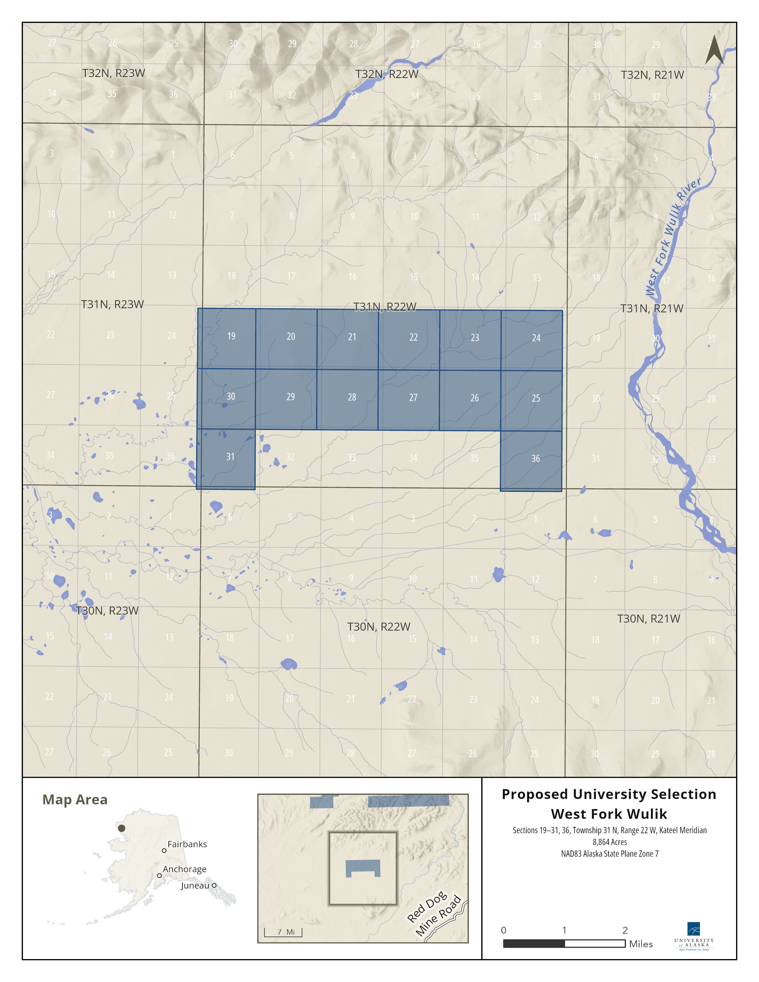 Map depicting the proposed selection of 8,864 acres of the lands near the West Fork Wulik River Map depicting the proposed selection of 8,864 acres of the lands near the West Fork Wulik River