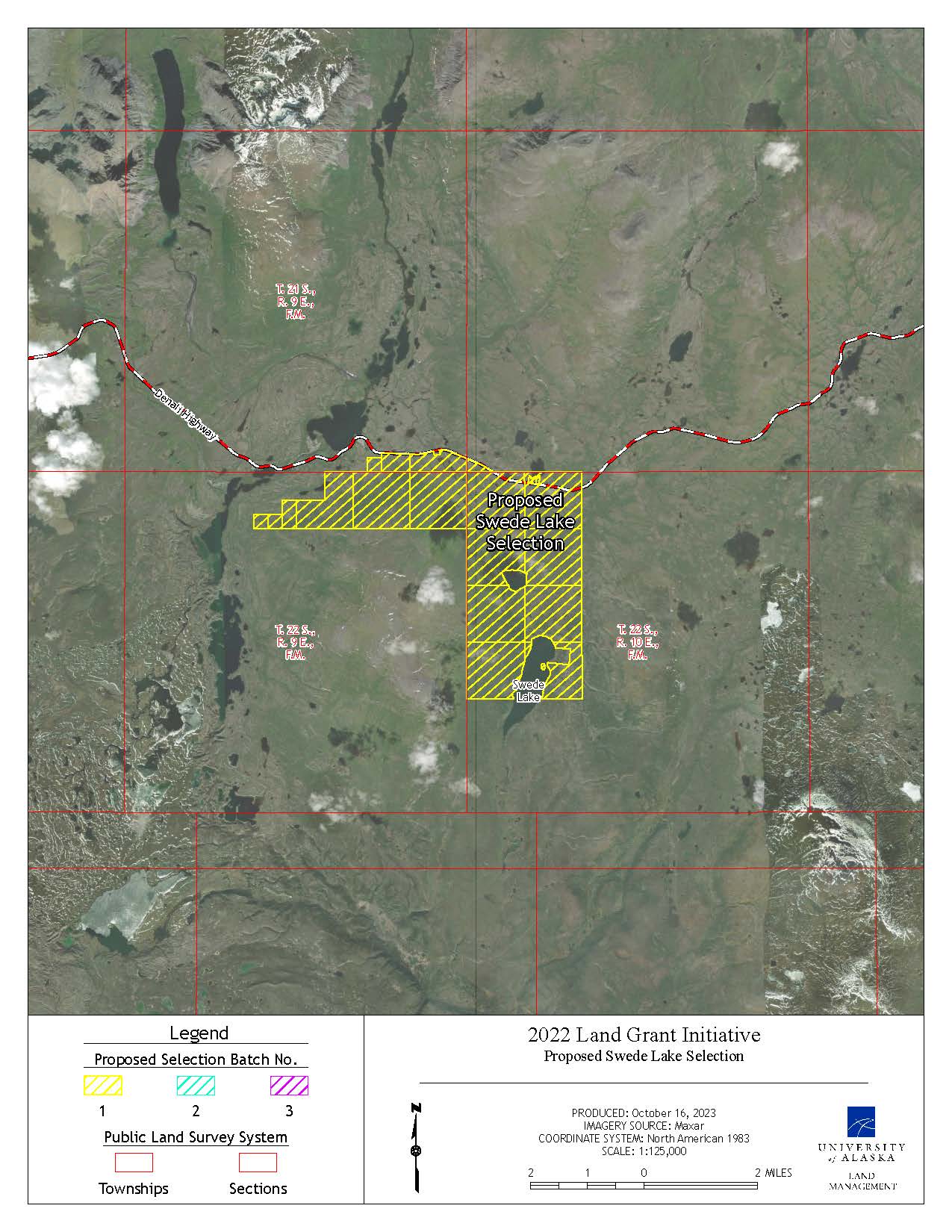 Map of proposed Swede Lake selection Map depicting the Swede Lake proposed selection of approximately 7,042 acres
