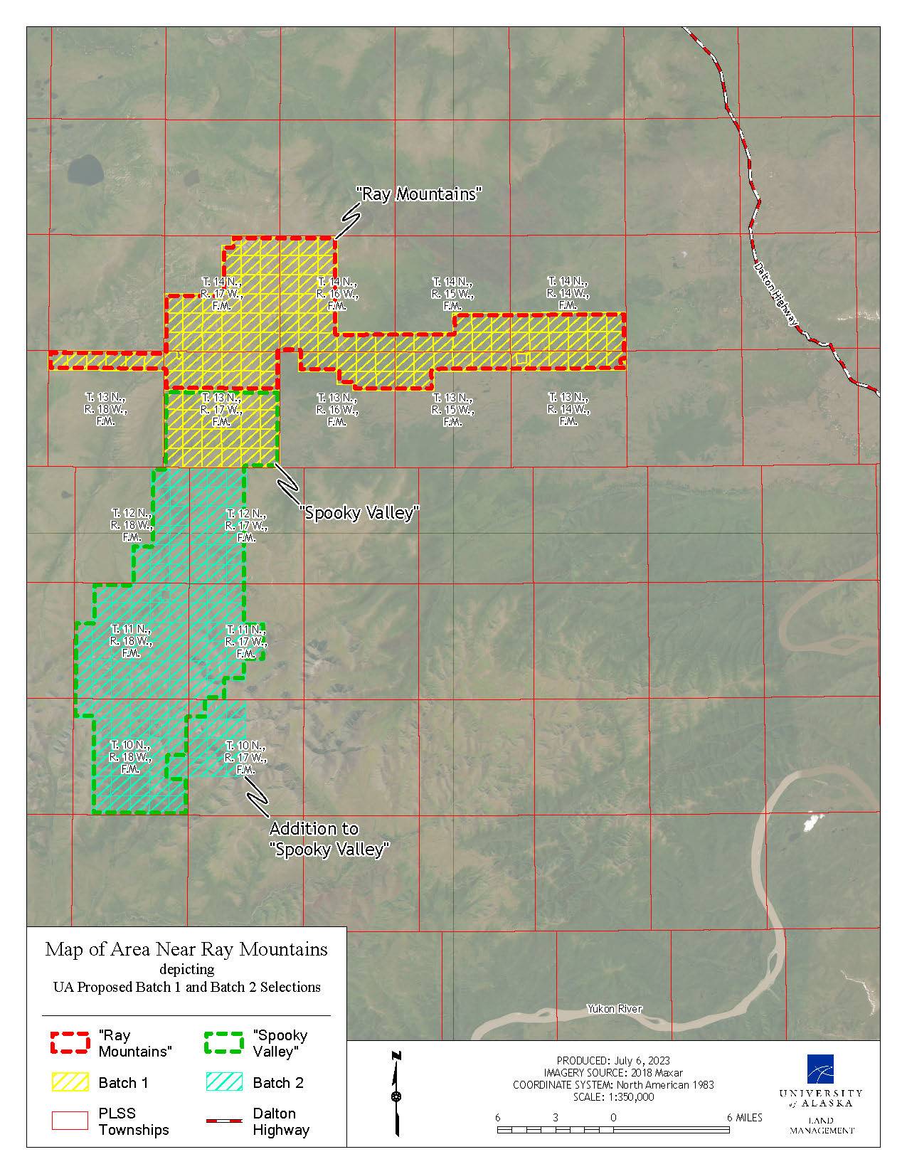 Map depicting the proposed selection of approximately 96,406 acres of the Ray Mountains