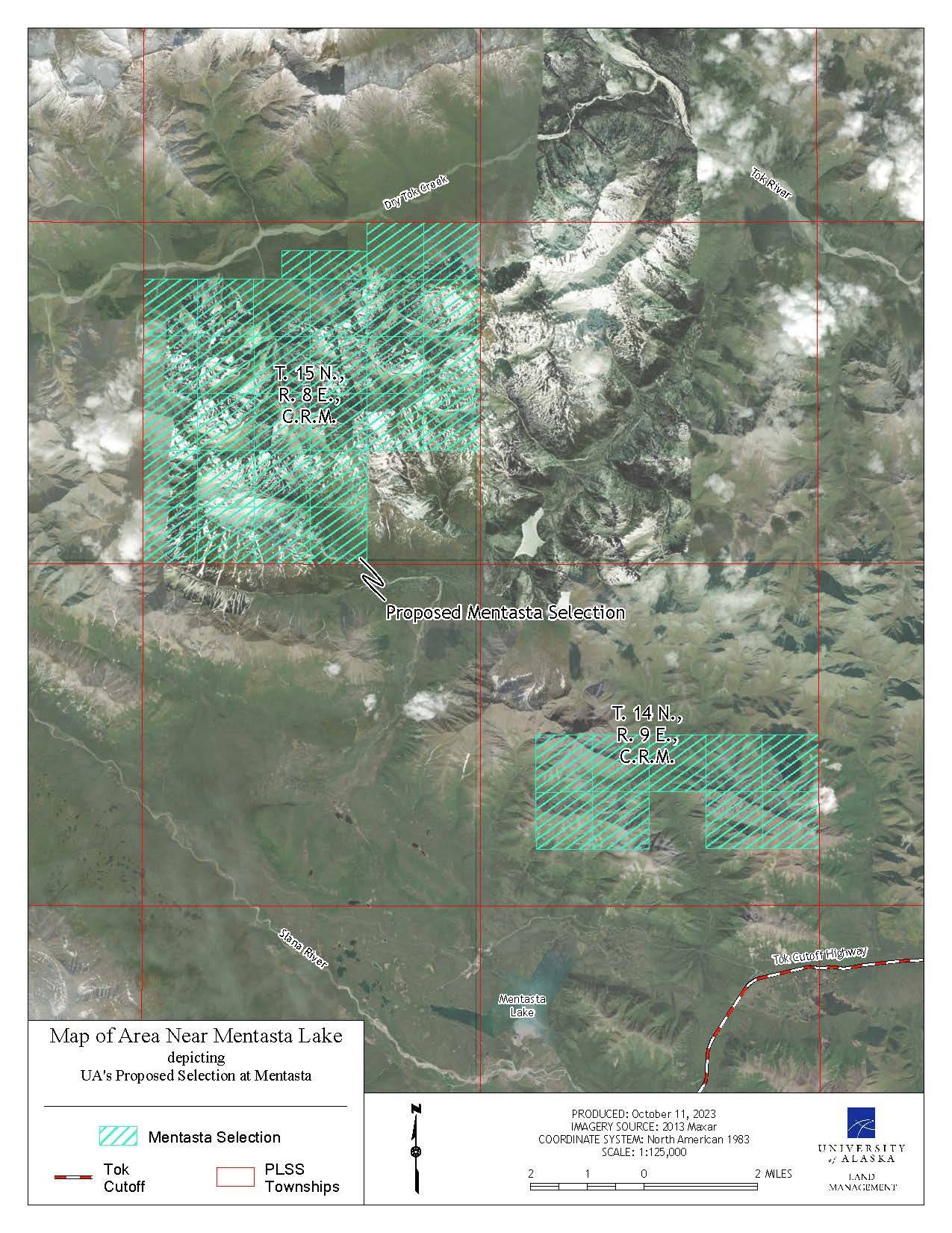 Map depicting the proposed selection of approximately 24,160 acres of the lands near Mentasta Lake