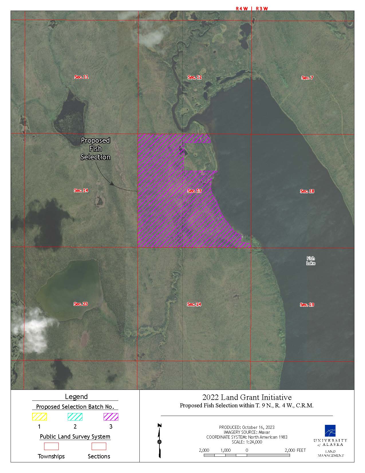 Map depicting the proposed selection of approximately 417 acres of the lands on Fish Lake north of Glennallen.