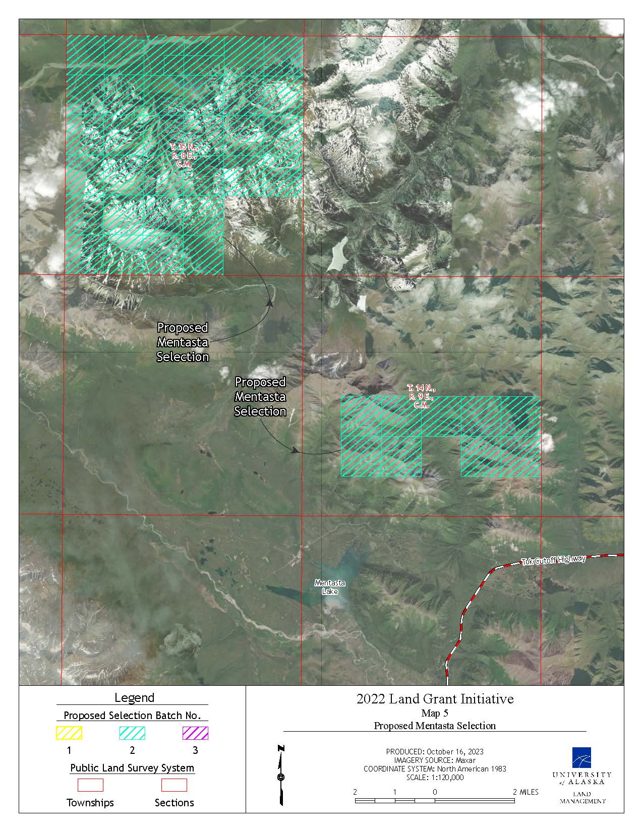 Map depicting the Mentasta proposed selection of approximately 26,048.95 acres