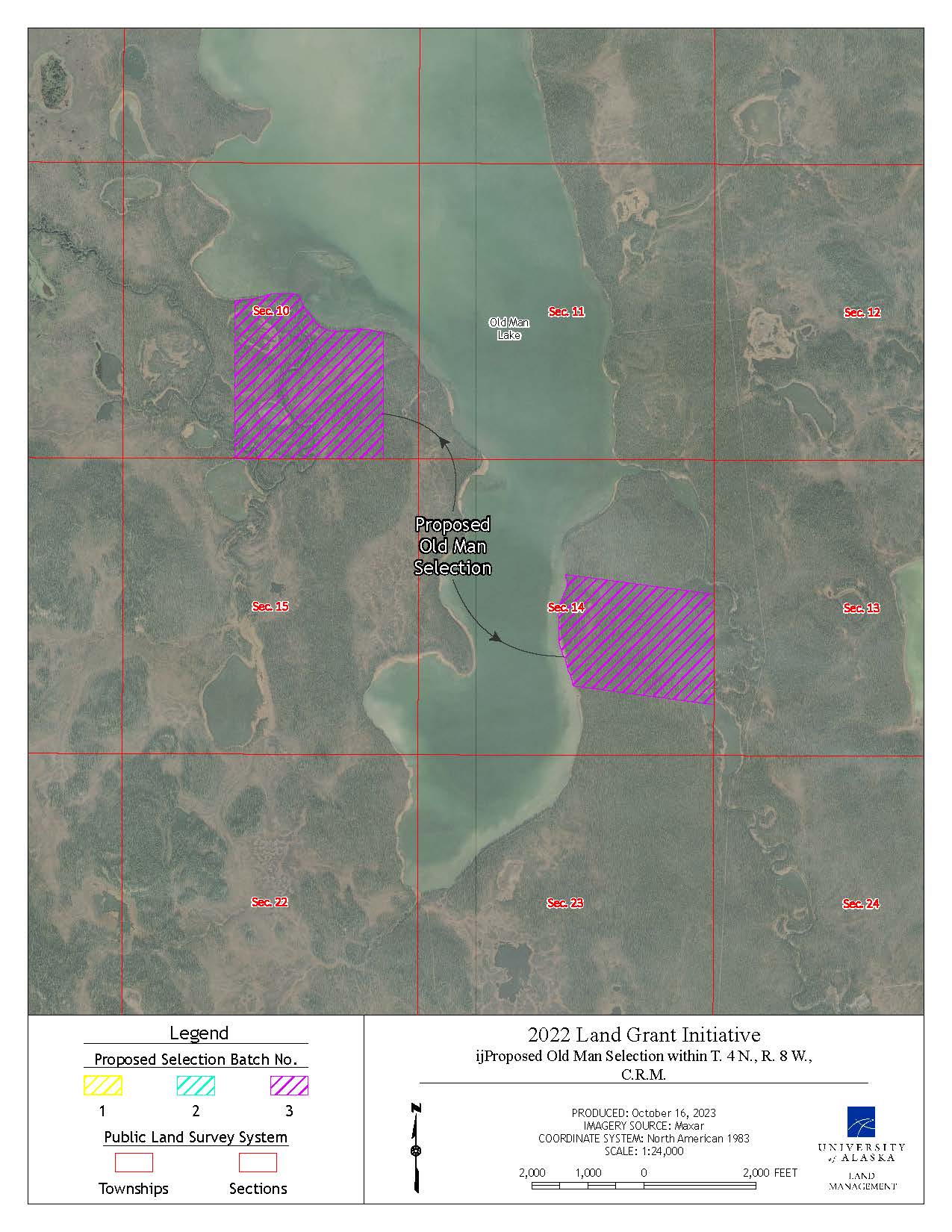 Map depicting the proposed selection of approximately 280 acres of the lands on Old Man Lake northwest of Mendeltna