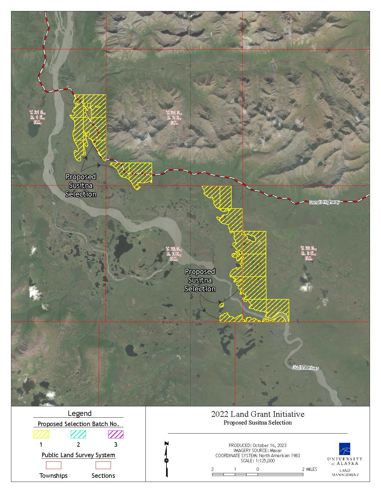 Map depicting the Susitna proposed selection of approximately 7,520 acres