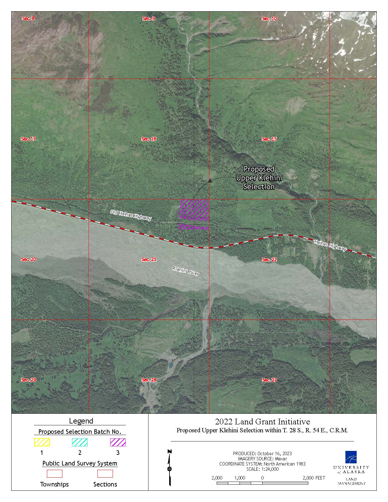 Map depicting the proposed selection of approximately 30 acres of the lands Old Haines Highway near Porcupine