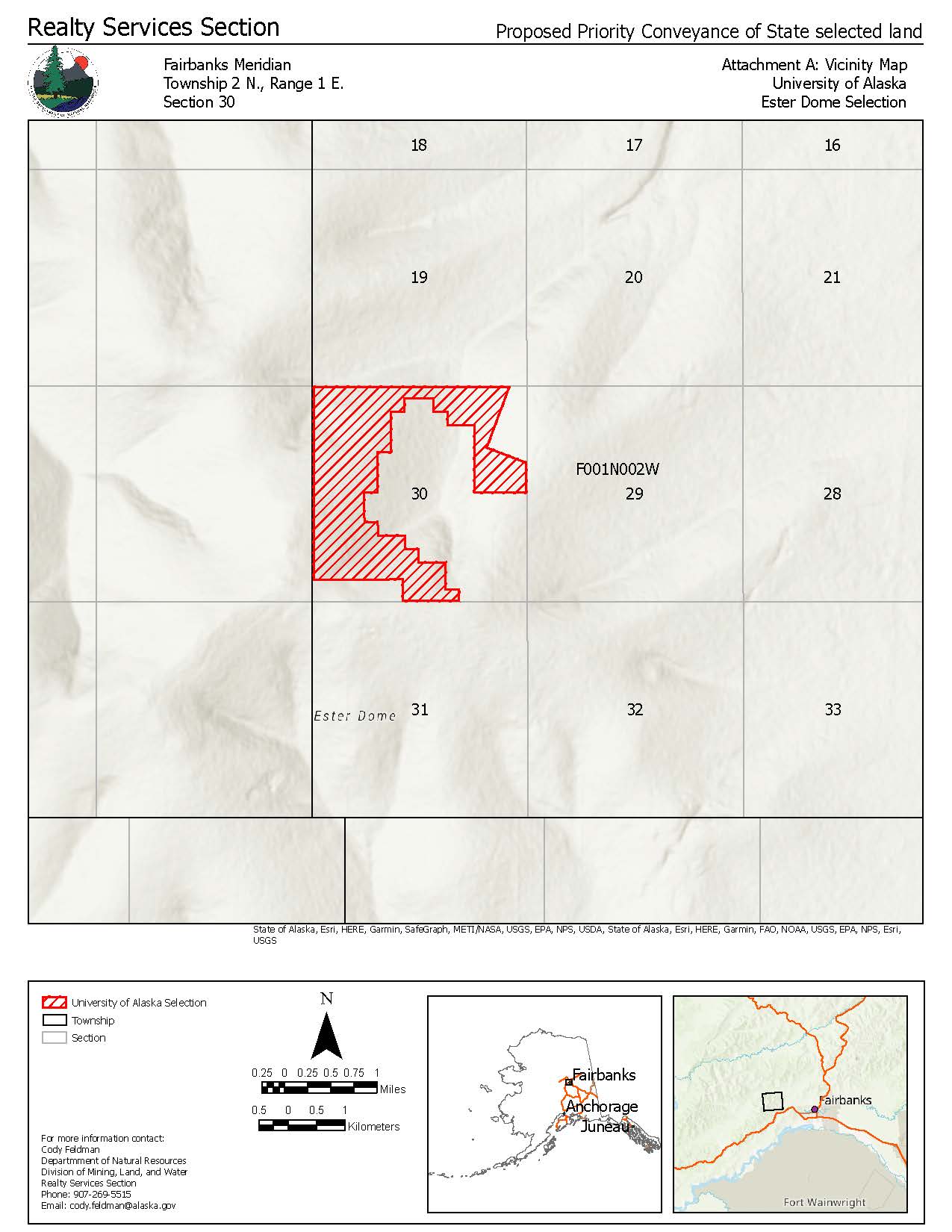 Map depicting the proposed selection of approximately 316.65 acres of the lands on Ester Dome