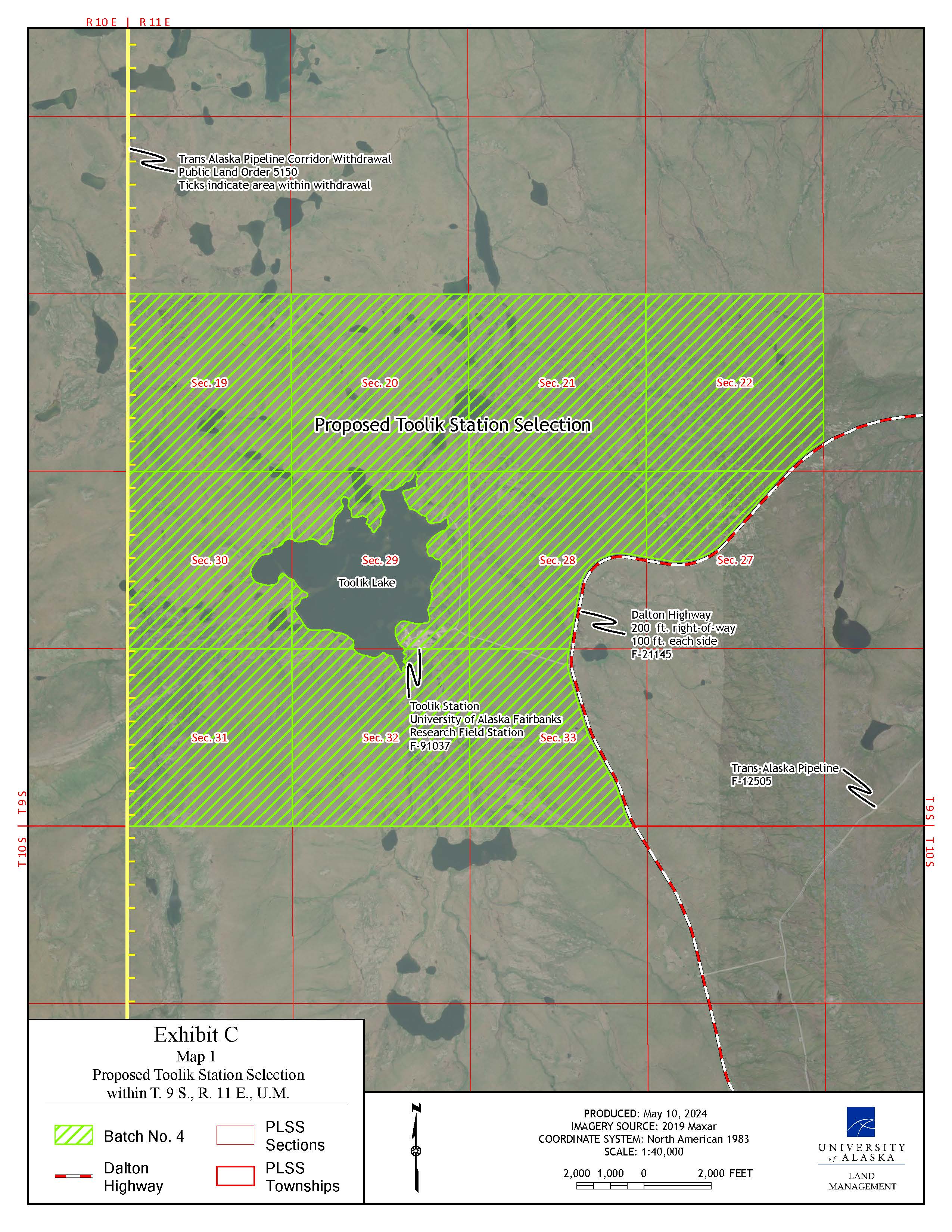 Map depicting the proposed selection of approximately 5,775 acres of the lands near Toolik Lake, North Slope, Alaska