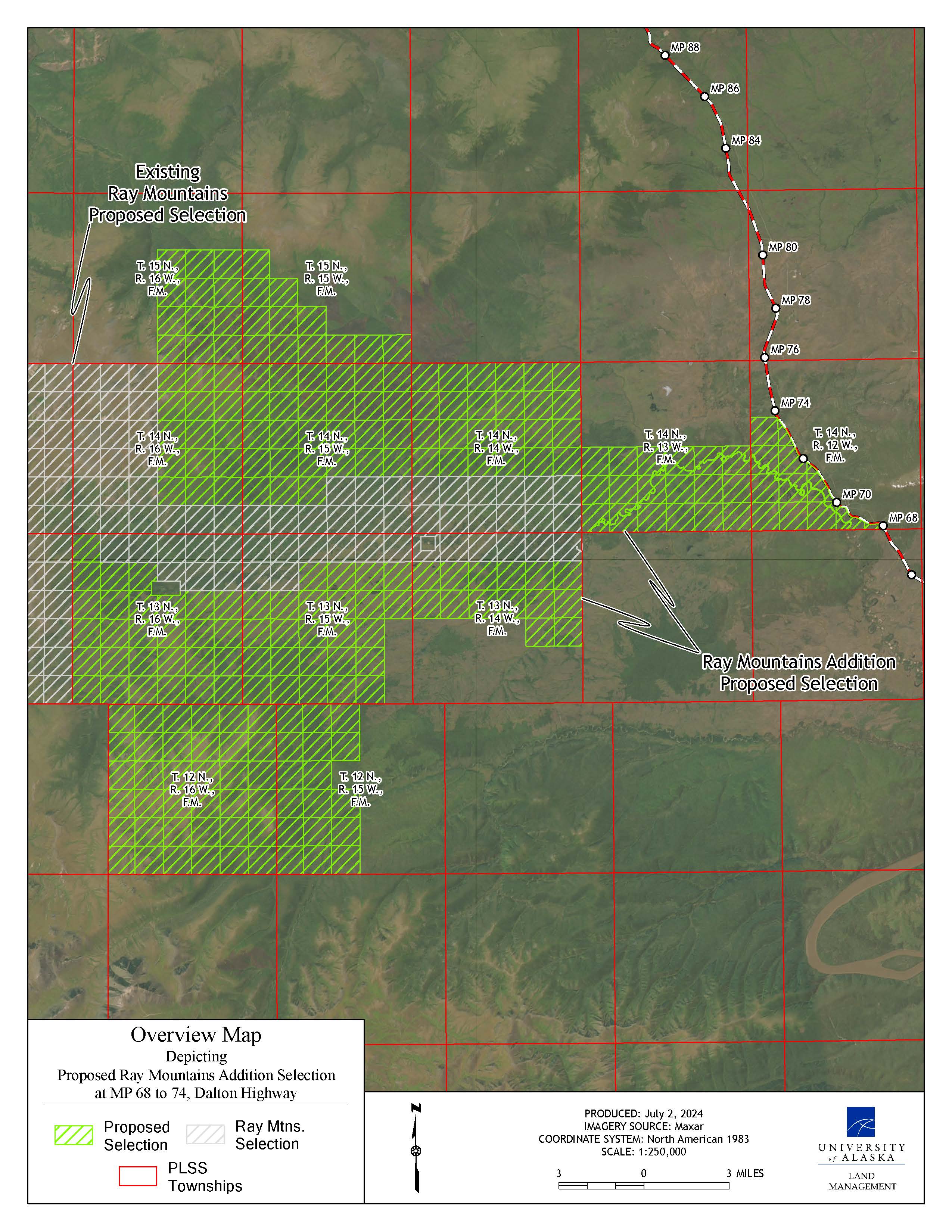 Map depicting the Ray Mountains proposed selection of approximately 84,270 acres