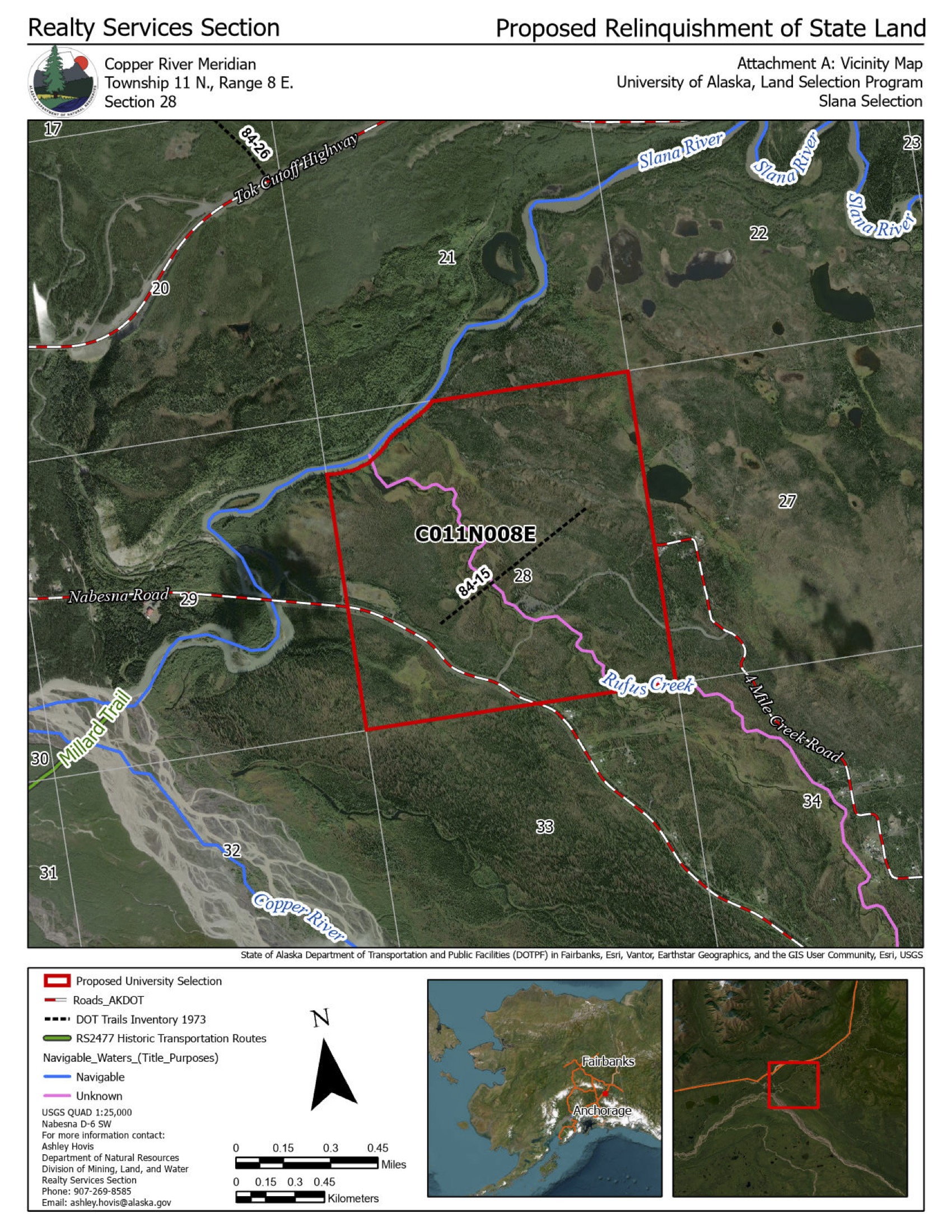 Map depicting the proposed and updated selection of approximately 613 acres at Slana