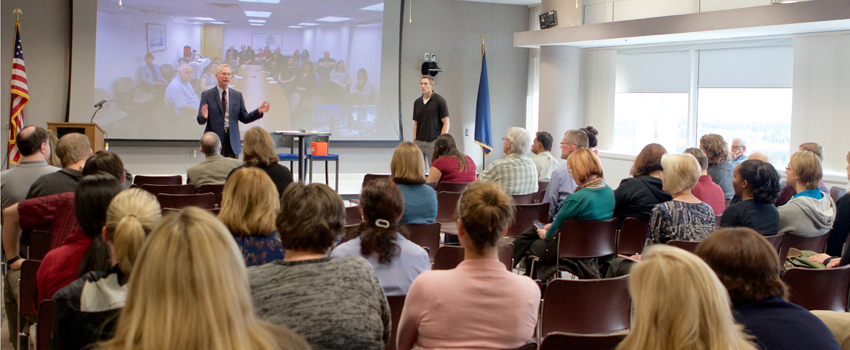 Statewide employees gather for Coffee with the President